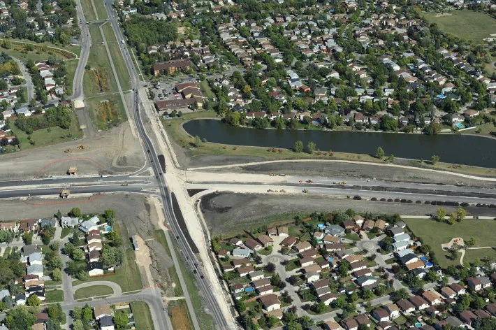 Aerial view of road and trail construction area