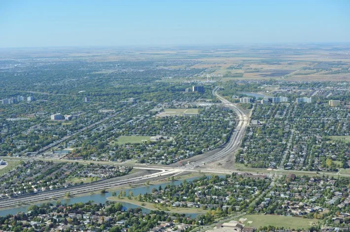 Aerial view looking west over Chief Peguis Trail